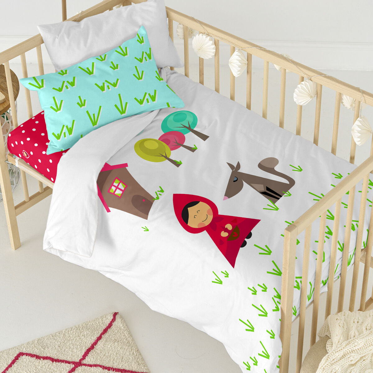 Duvet cover set HappyFriday Mr Fox Grandma Multicolour Baby Crib 2 Pieces HappyFriday