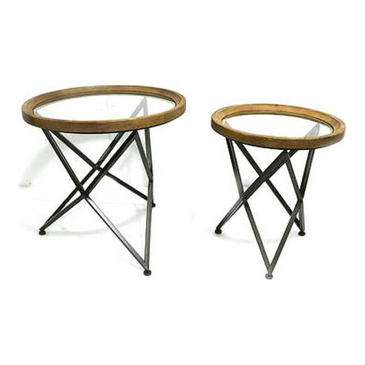 Set of 2 tables DKD Home Decor Black Natural Metal Crystal Plastic 65 x 65 x 63 cm