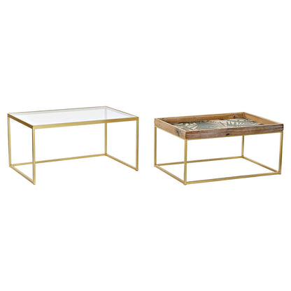 Set of 2 tables DKD Home Decor Golden Natural Wood Metal Crystal 90 x 60 x 45 cm