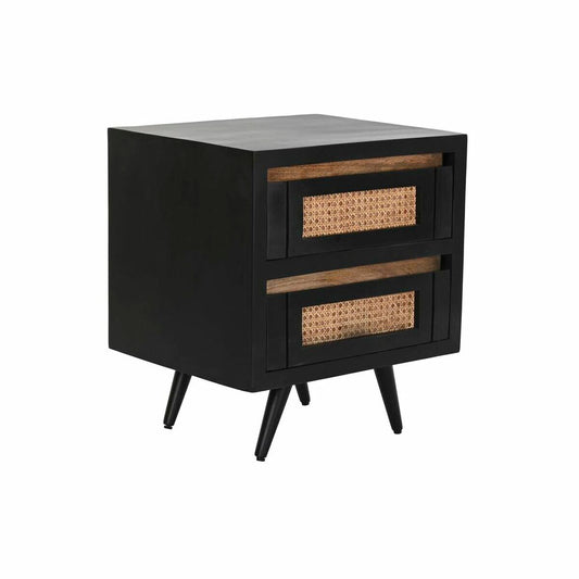 Nightstand DKD Home Decor Black Natural Rattan Mango wood 50 x 40 x 55 cm