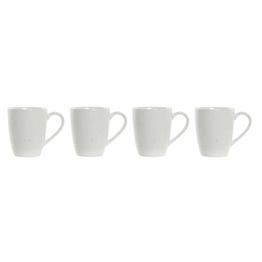 4 Piece Mug Set DKD Home Decor White Natural Rubber wood Stoneware 300 ml 19 x 13 x 31 cm DKD Home Decor