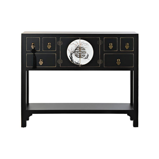 Side table DKD Home Decor 95 x 26 x 79 cm Fir Black Golden Metal White MDF Wood