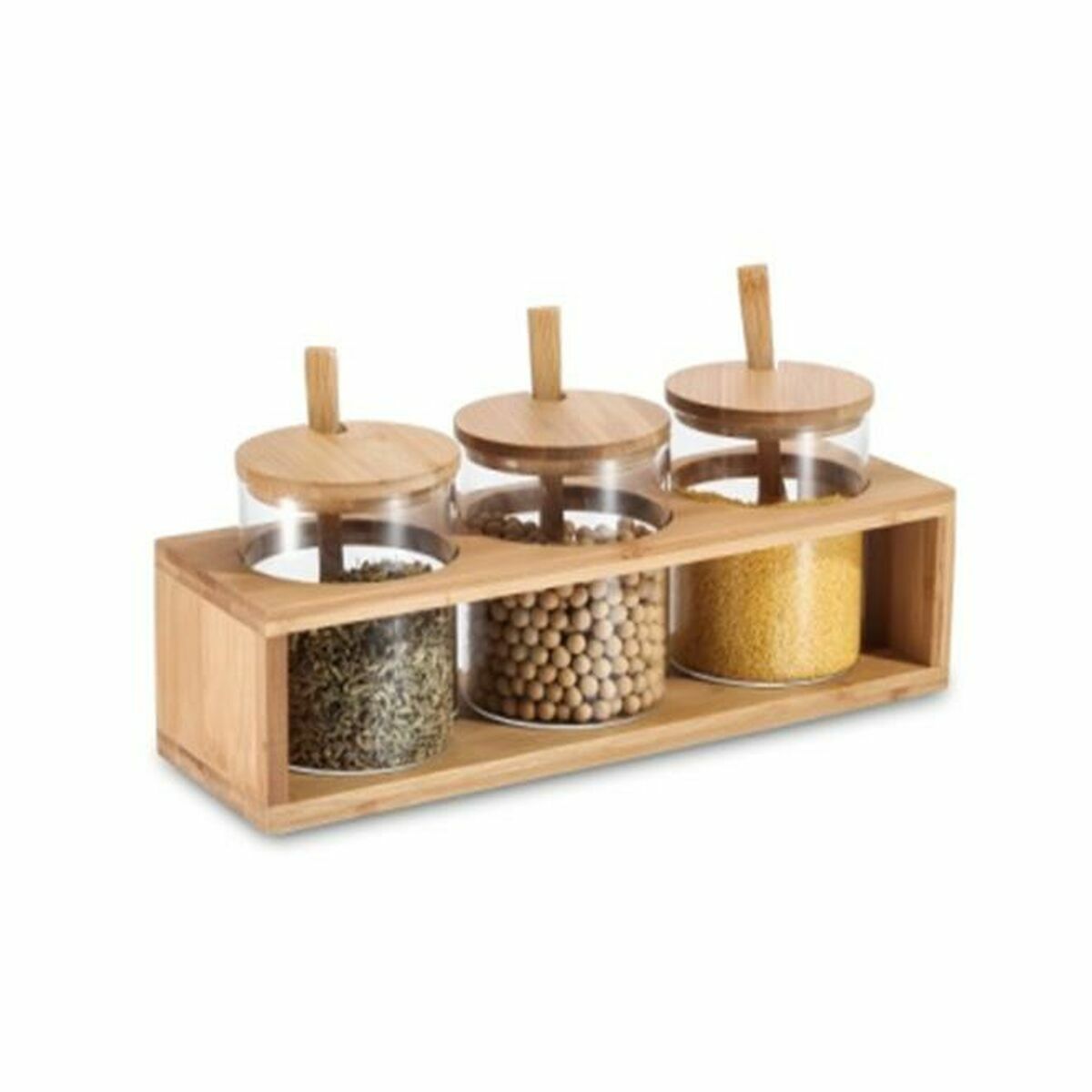 3 Tubs DKD Home Decor 31 x 11 x 10,5 cm Natural Bamboo Borosilicate Glass - byKim