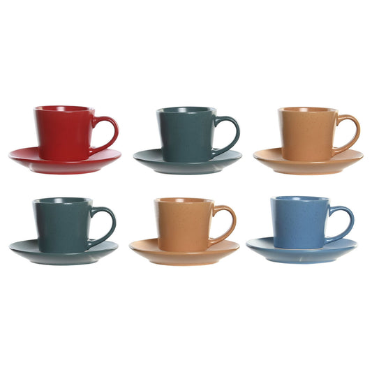 Set of Mugs with Saucers DKD Home Decor Yellow Blue Red Green Stoneware 180 ml 14 x 14 x 2 cm DKD Home Decor