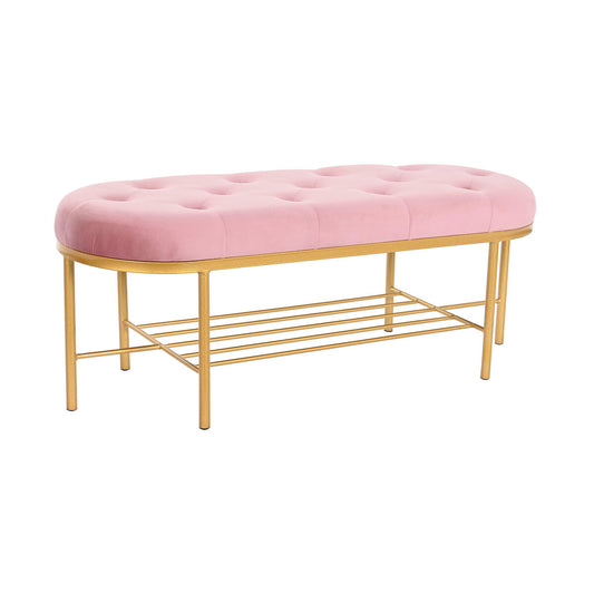 Bench DKD Home Decor 100 x 35 x 40 cm Pink Golden Metal