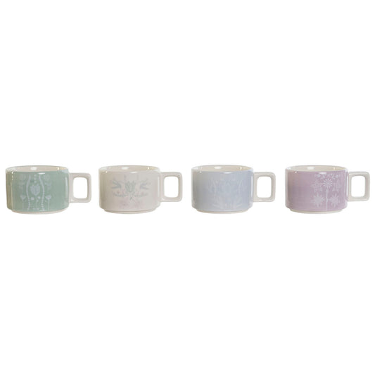 Piece Coffee Cup Set DKD Home Decor Green Sky blue Lilac Metal Bamboo Dolomite 260 ml DKD Home Decor