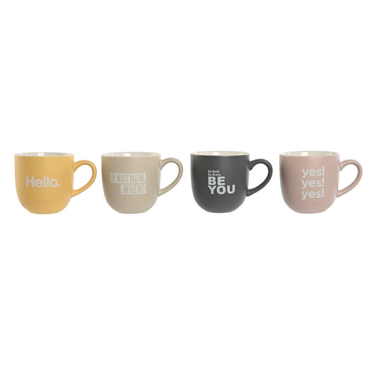 4 Piece Mug Set Home ESPRIT Yellow Beige Grey Pink Porcelain 410 ml 13 x 9 x 9,4 cm Home ESPRIT