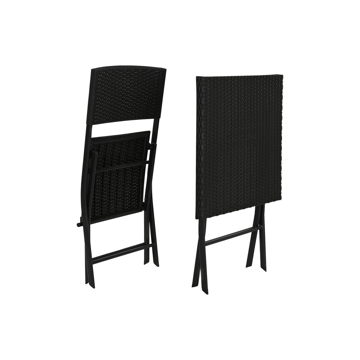 Table set with 2 chairs Home ESPRIT Black Steel synthetic rattan 58 x 58 x 71,5 cm