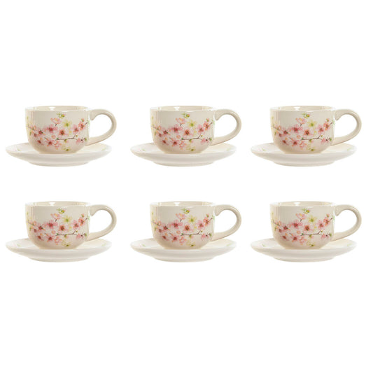 Set of 6 Cups with Plate Home ESPRIT Yellow White Pink Lilac Metal Dolomite 180 ml Home ESPRIT