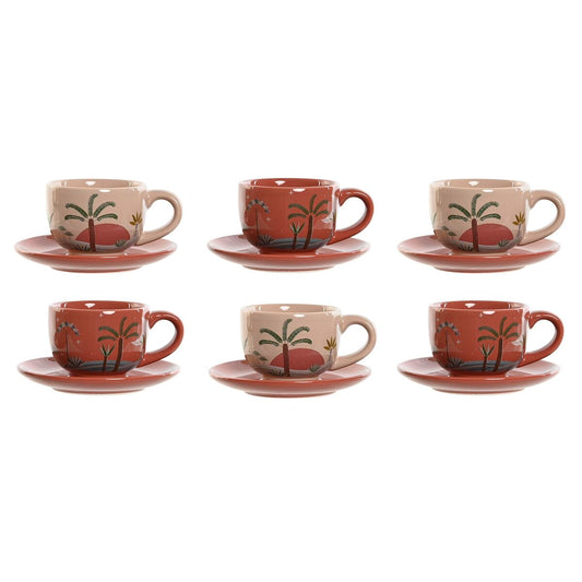 Set of 6 Cups with Plate Home ESPRIT Yellow Beige Terracotta Lilac Metal Dolomite 180 ml Home ESPRIT