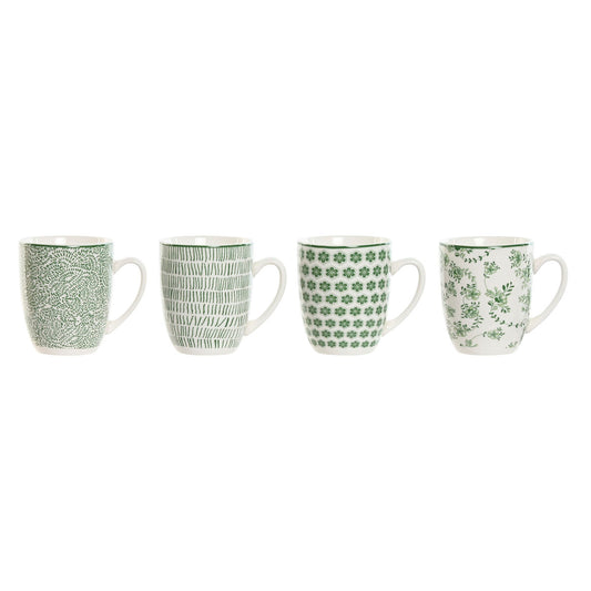 4 Piece Mug Set Home ESPRIT White Green Porcelain 340 ml Home ESPRIT