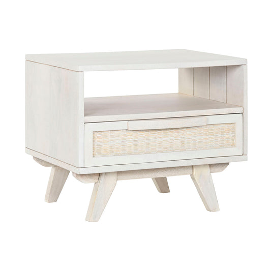 Nightstand Home ESPRIT White Rattan Mango wood 55 x 35 x 45 cm