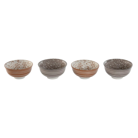 Set of bowls Home ESPRIT Brown Beige Porcelain Flowers Shabby Chic 11,5 x 11,5 x 6 cm