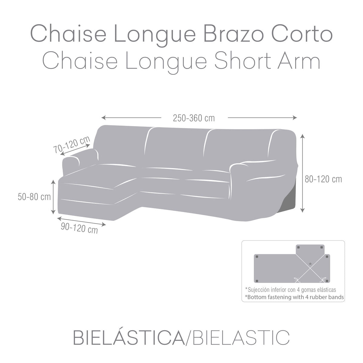 Right short arm chaise longue cover Eysa ROC Light grey 120 x 120 x 360 cm Eysa