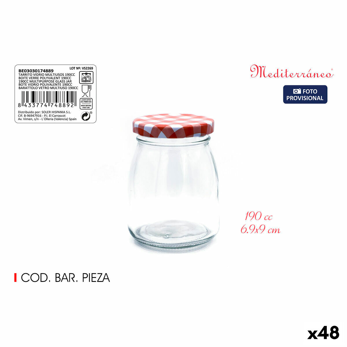 Glass Jar Mediterraneo Multi-use 190 ml Glass (48 Units)