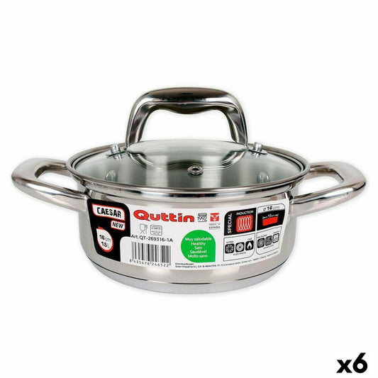 Casserole Quttin 139494 With lid Steel Ø 16 x 7 cm (6 Units) (16 cm) (1,5 L) Quttin