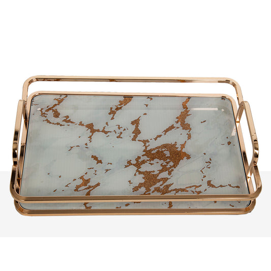 Tray Romimex Blue Golden Glass 30 x 6 x 20 cm