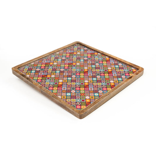 Snack tray Romimex Red Mango wood Squared 30 x 2 x 30 cm Romimex