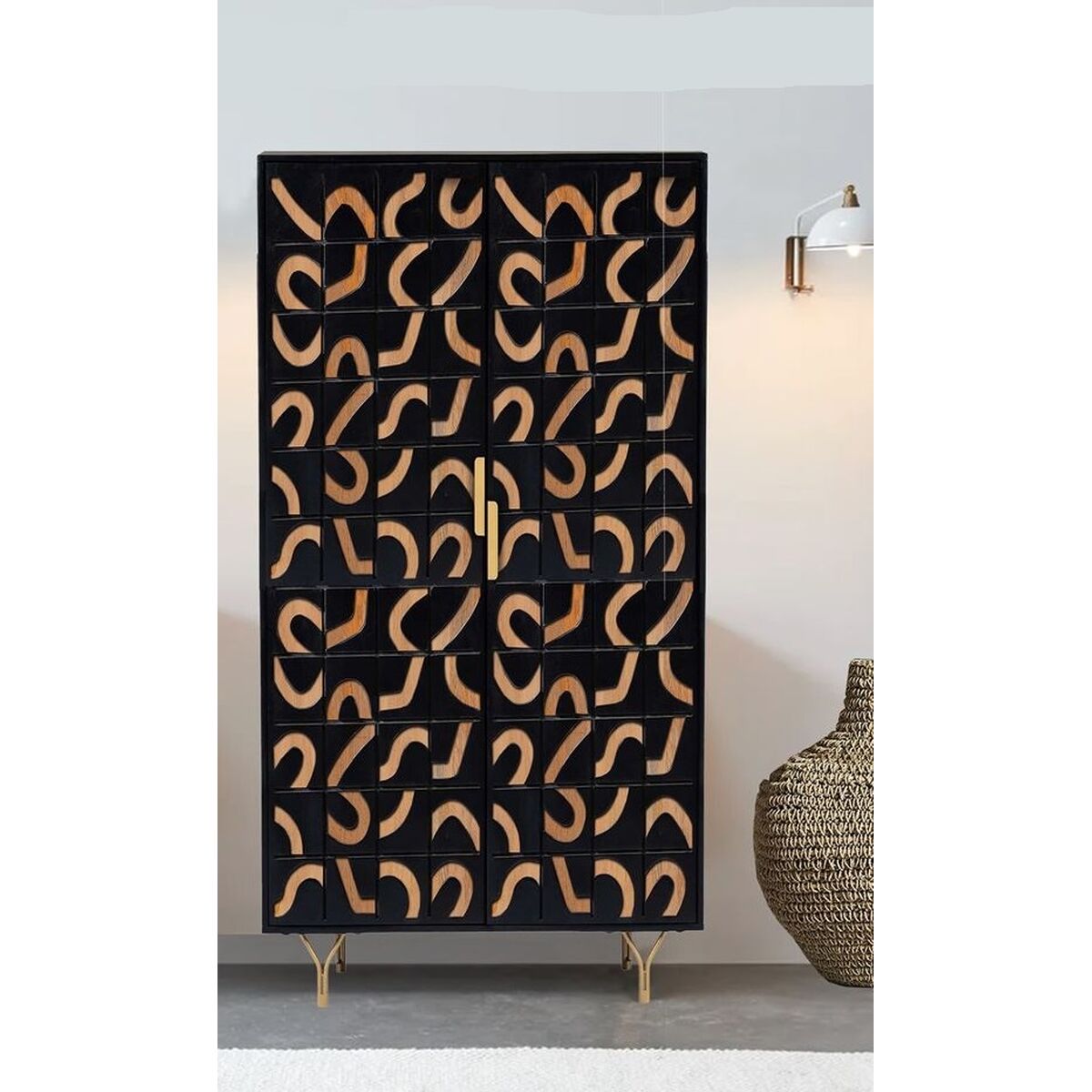 Cupboard Romimex Black Natural Mango wood 90 x 180 x 40 cm Romimex