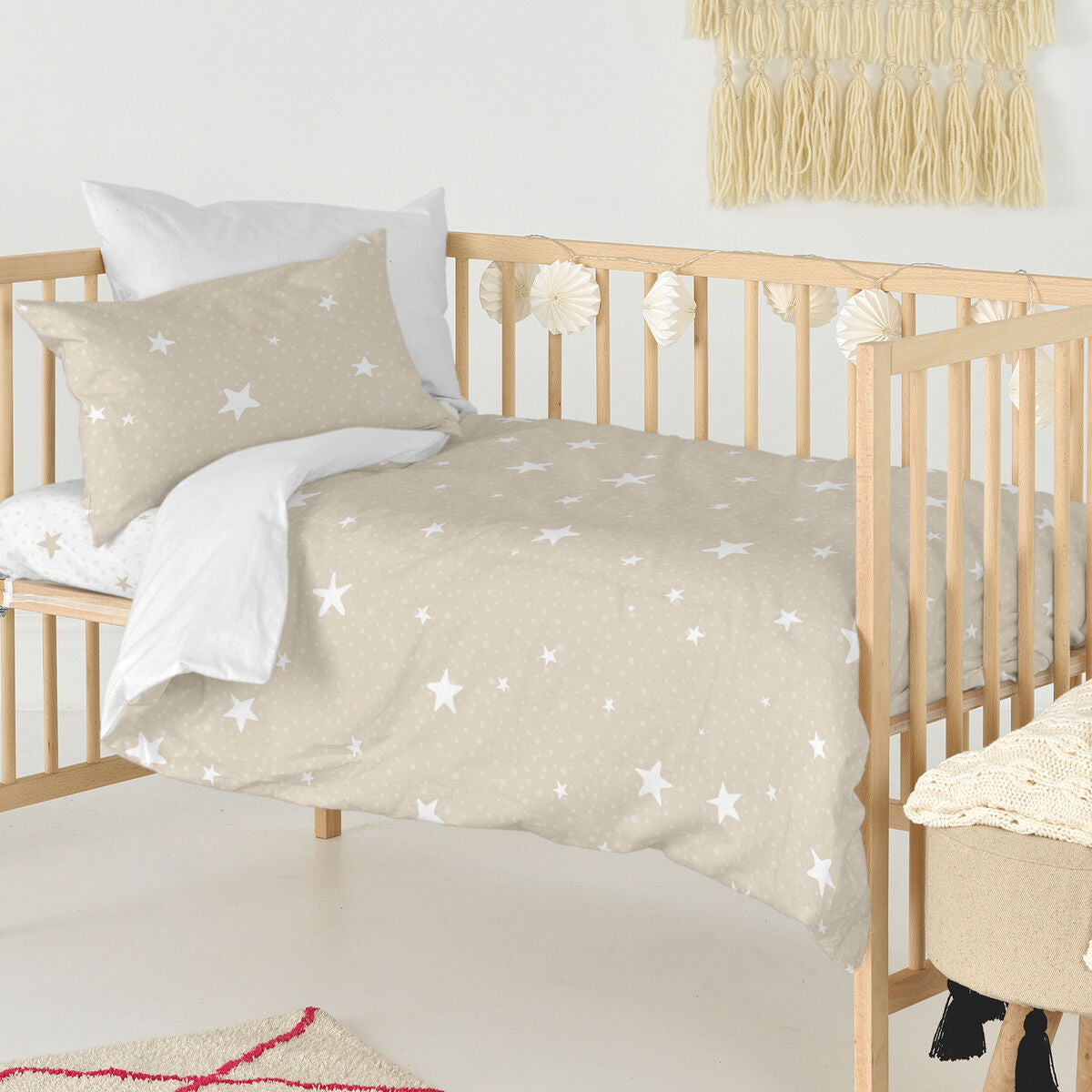 Duvet cover set HappyFriday Basic Kids Beige Baby Crib 2 Pieces