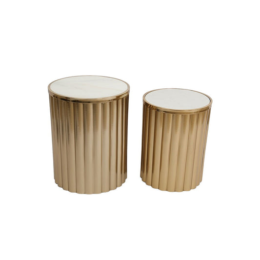 Tables set Romimex White Golden 2 Pieces Romimex