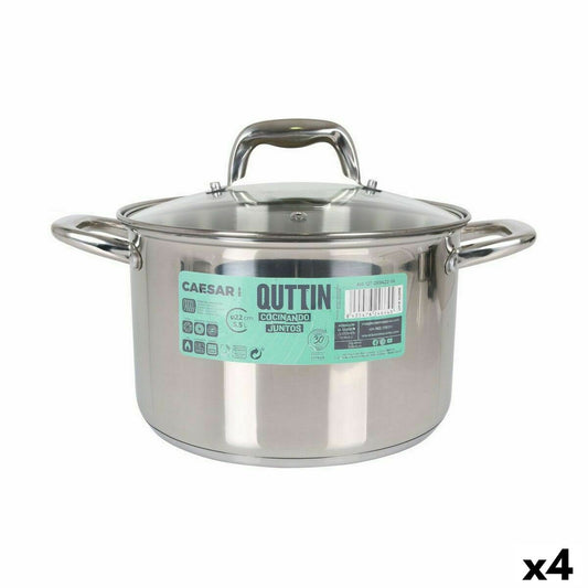 Pot with Glass Lid Quttin Caesar Steel ø 22 x 14,5 cm (4 Units) Quttin