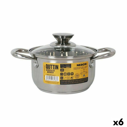 Casserole with glass lid Quttin New Neron Steel 26 x 18 x 10 cm (6 Units)