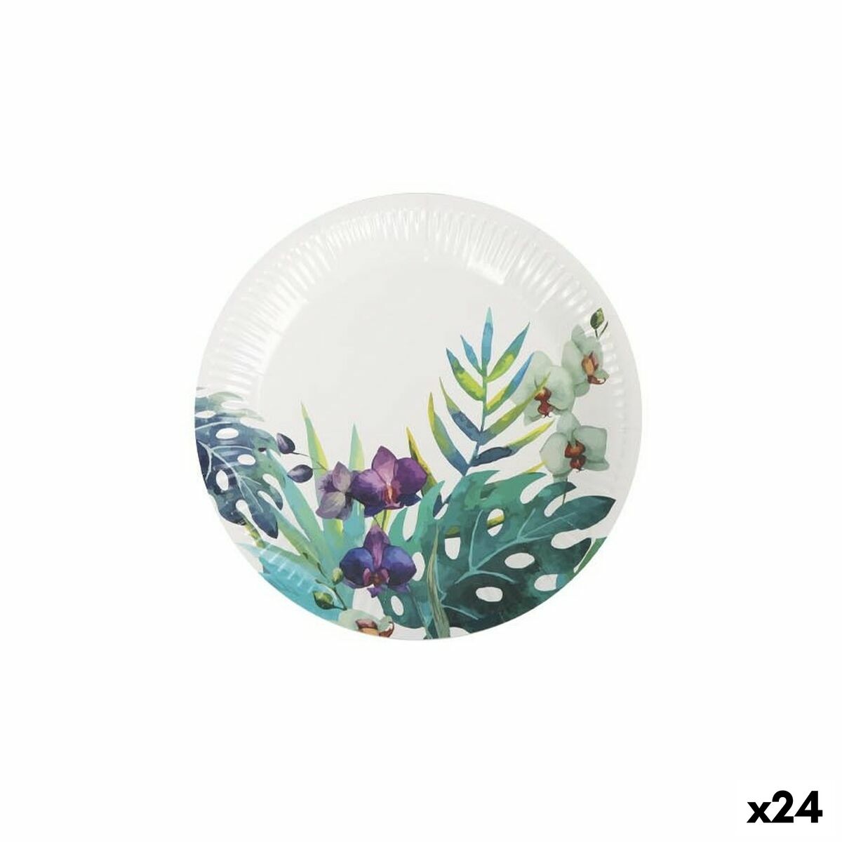 Plate set Algon Disposable Cardboard Tropical 12 Pieces 18 cm (24 Units)