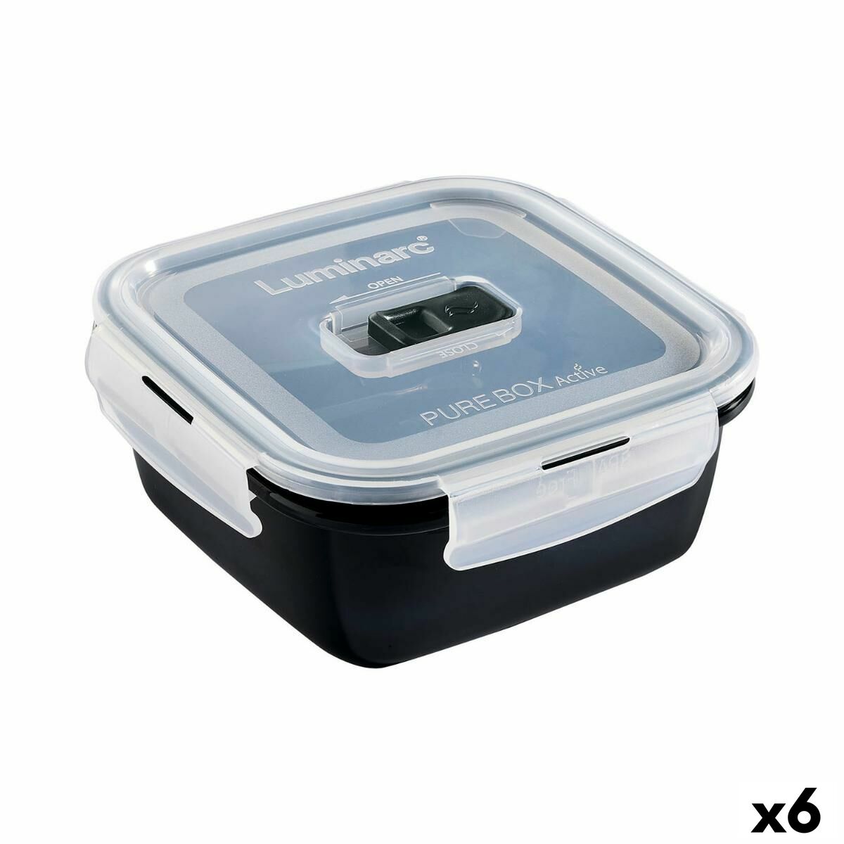 Hermetic Lunch Box Luminarc Pure Box 760 ml Black Glass (6 Units)