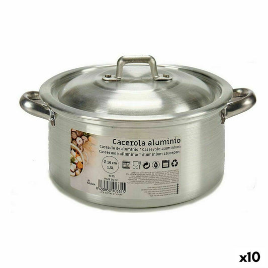 Casserole with lid Silver Aluminium 1,5 L 18 x 10 x 23,5 cm (10 Units)