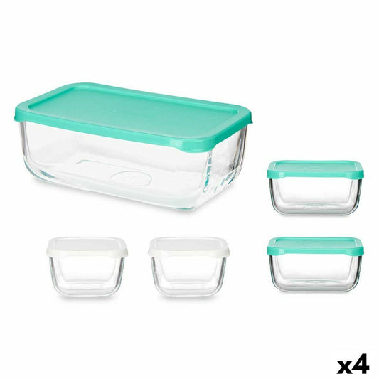 Set of lunch boxes Snow Box Rectangular White Turquoise (4 Units)