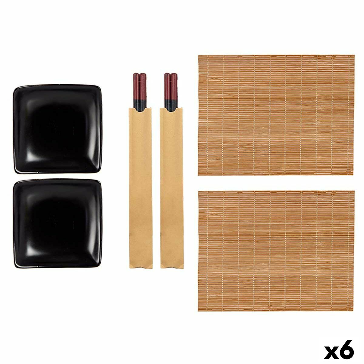 Sushi Set Black Ceramic Bamboo (6 Units)