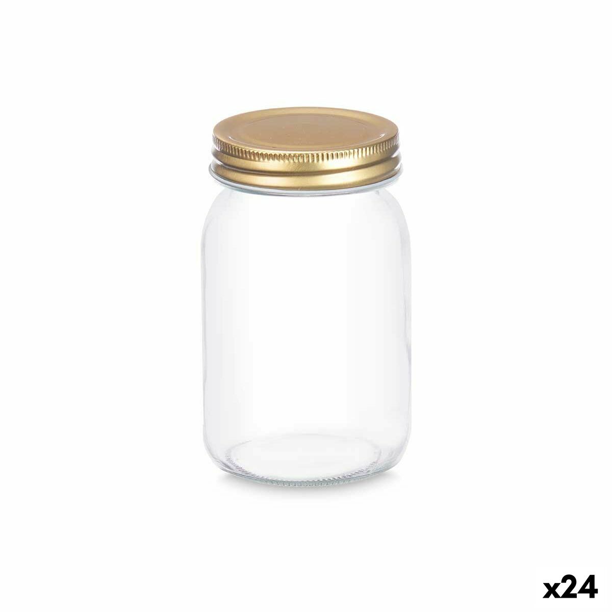 Jar Transparent Golden Metal Glass 500 ml 8 x 13 x 8 cm (24 Units)