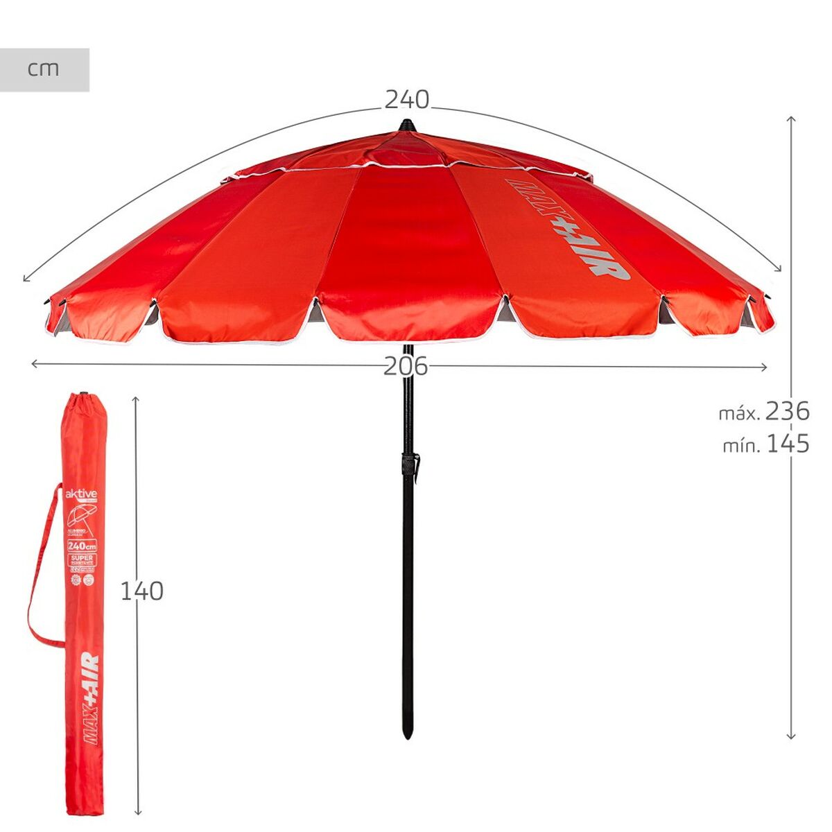 Sunshade Aktive Red Aluminium 240 x 235 x 240 cm (6 Units)