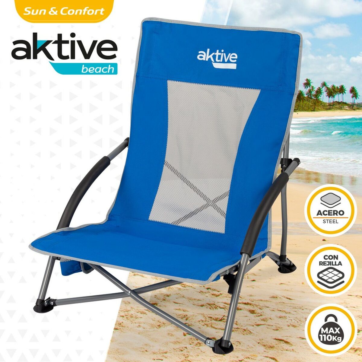 Beach Chair Aktive Blue 50 x 67 x 51 cm (4 Units) Aktive