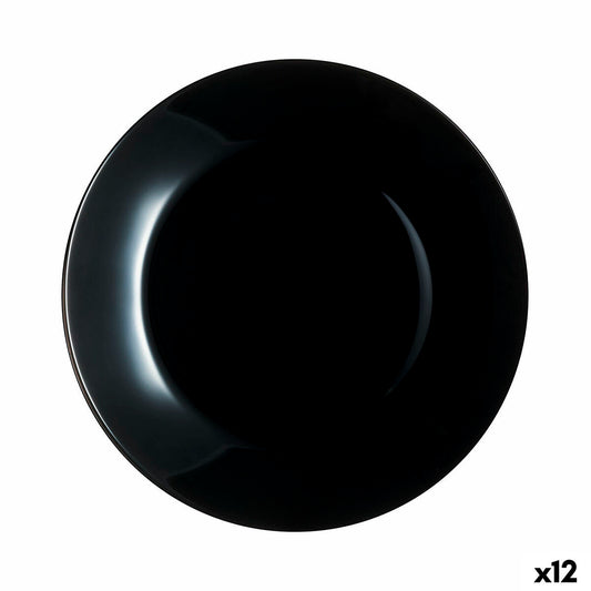 Flat Plate Luminarc Zelie Negro Black Glass Ø 25 cm (12 Units)